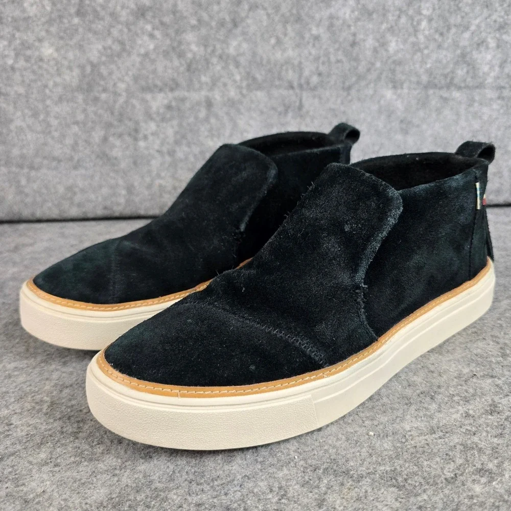 TOMS Zuma Womens 9.5 Black Suede Mid Top Slip On Sneaker Platform Boots 10012401